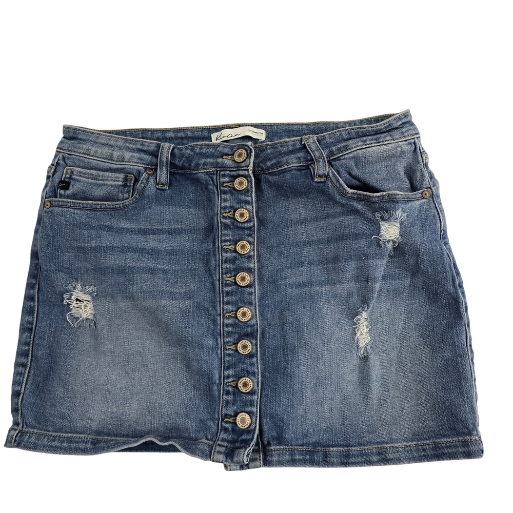 KanCan Distressed Button Front Denim‎ Skirt Women's Size 31 Light Wash
